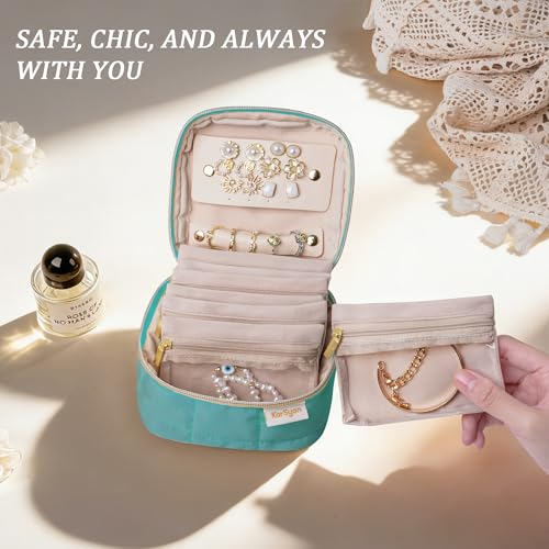 KarSyon Travel Jewelry Case Organizer Boxes with 8 Velvet Zipper Pouches - color: Teal, size: Small