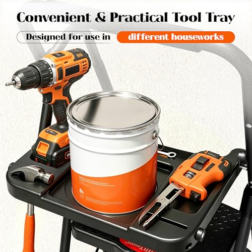 HBTower 5 Step Ladder, Folding Step Ladder with Handrails & Tool Tray