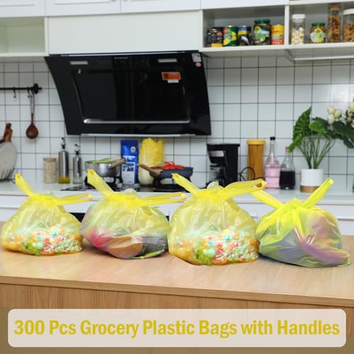 Dunzoom 300 Pcs 300 Pcs T Shirt Bags Bulk Plastic Bags with Handles, Yellow - color: Yellow