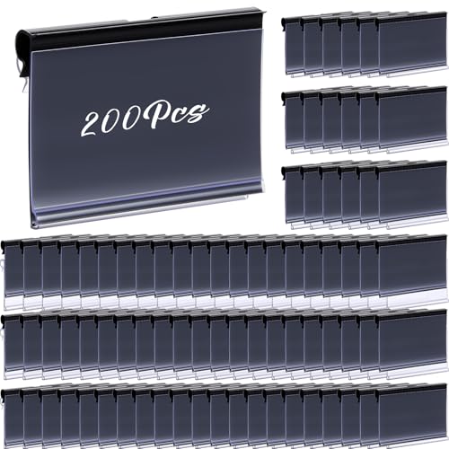 Tatuo 200 Plastic Label Holders for Wire Shelf, Reusable Clip, Black - color: Black