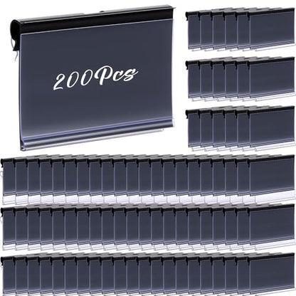Tatuo 200 Plastic Label Holders for Wire Shelf, Reusable Clip, Black - color: Black