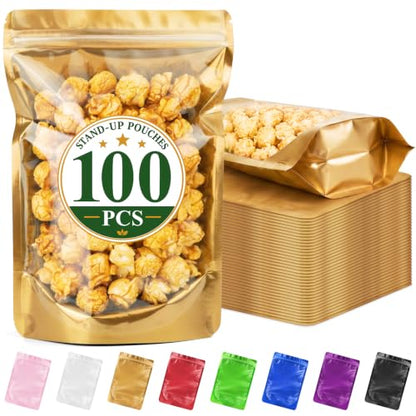ANZNKU 100PCS Mylar Bags Resealable Small Smell Proof Bags(Gold, 3.5x5) - color: Gold, size: 3.5x5"