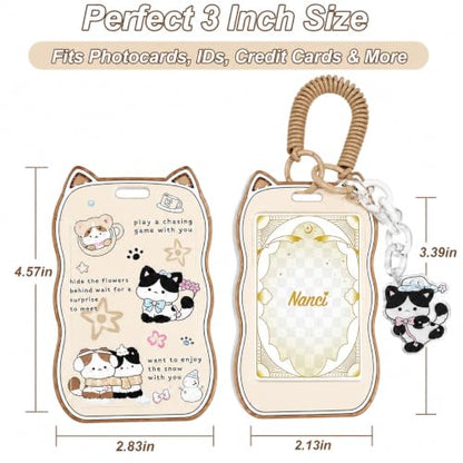 AZY Oat Beige Cat Ear Photocard Holder Set, ID Badge Holder with Lanyard - color: Brown
