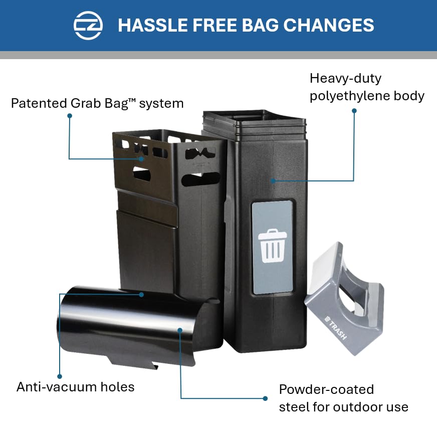 Commercial Zone Avante™ Series Made in The USA, Black Trash Container, 30-Gallon Narrow, Gray Trash Panel, Gray Lid, Black Canopy, Liner Included