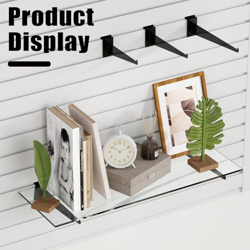 12" Black Slat Wall Shelf Brackets,10 PCS Slat Wall Brackets with Lip, Floating Metal Slat Wall Accessories - size: 12 Inch