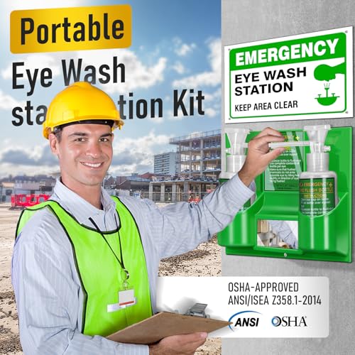 Magula 17oz*2 Portable Eye Wash Station OSHA-Approved,BPA Free, Wall-Mounted First Aid Eye Wash kit with Empty Bottles & Mirror,Emergency Eyewash, No Eye Wash Solution - color: 1 Pcs
