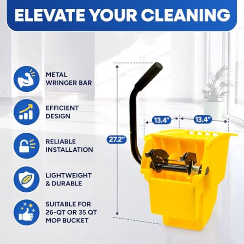 Plexon Mop Wringer Only - Compatible with 26QT and 35QT Buckets, Yellow - Side Press Wringer Replacement for Commercial Mop Bucket on Wheels