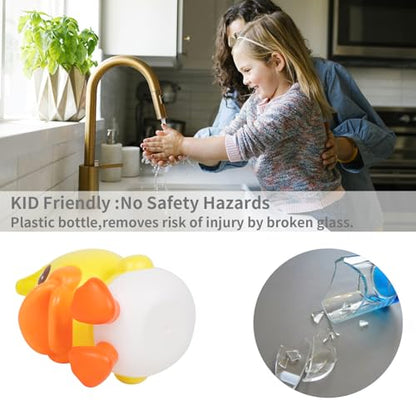 Super Cute 3D Soap Dispenser for Bathroom Toilet Kitchen Dish Soap Shampoo Lotion Hand Sanitizer Shower Cartoon Animal Duck Birthday Gift Empty Refillable Pump Bottle Yellow Blue - color: Yellow-blue