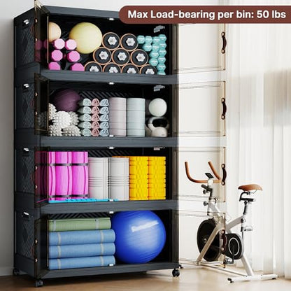 1288QT Extra Large Stackable Storage Bins with Lids & Wheels - color: Black-80Gal, size: 4Pack with 1 top lid