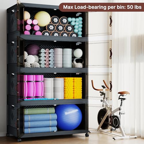 1120QT Extra Large Stackable Storage Bins with Lids & Wheels - color: Black-60Gal, size: 5Pack with 1 top lid