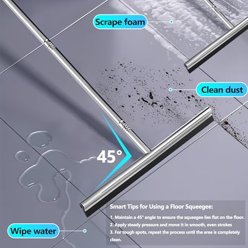 Professional Heavy-Duty Floor Squeegee, 15" Wide Silicone Blade & 19"-59" Adjustable Pole, for Garage Floor, Driveway, Tile & Patio – Effortless Water Removal, Rust-Proof