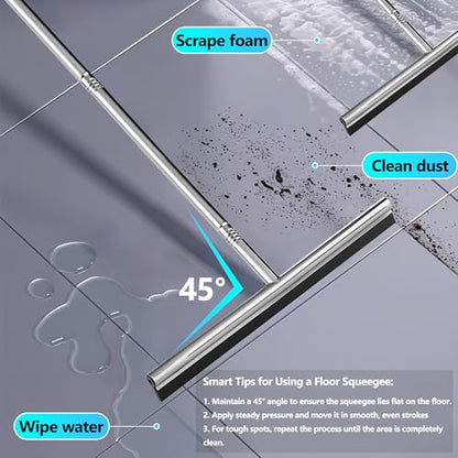 Professional Heavy-Duty Floor Squeegee, 15" Wide Silicone Blade & 19"-59" Adjustable Pole, for Garage Floor, Driveway, Tile & Patio – Effortless Water Removal, Rust-Proof