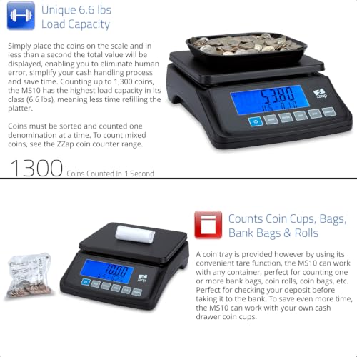 ZZap MS10 Coin Counting Scale - Money Cash Currency Weighing Machine
