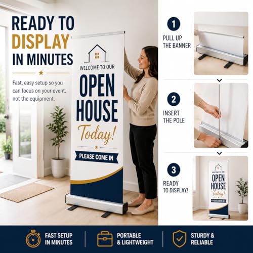 Custom Retractable Banner Stand 33.5x80, Personalized Roll Up Display for Trade Shows, Business Events, Church, School & Wedding Welcome Signs, Portable Aluminum Banner Stand with Carry Bag, Banner Stand - color: Banner & Stand