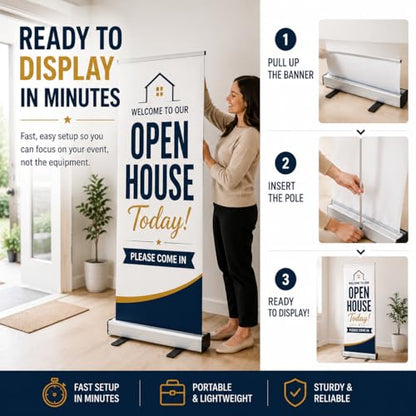 Custom Retractable Banner Stand 33.5x80, Personalized Roll Up Display for Trade Shows, Business Events, Church, School & Wedding Welcome Signs, Portable Aluminum Banner Stand with Carry Bag, Banner Stand - color: Banner & Stand