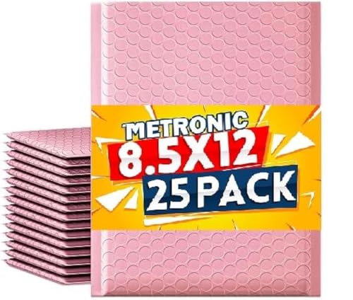 METRONIC Bubble Mailers 8.5x12" Padded Envelopes Light Pink 25 Pack Waterproof - color: Light Pink, size: 8.5x12" 25PC