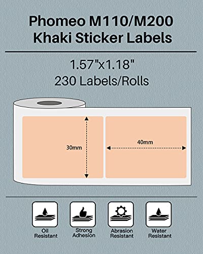 Phomemo Khaki Labels, 1.57"x1.18" M110/M100/M220/M108 Thermal Sticker Paper - color: Khaki, size: 1.57"x1.18"