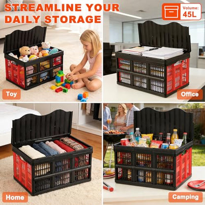 45L Collapsible Storage Bins with Lids, - color: 45L 3 PK (Black & Red)