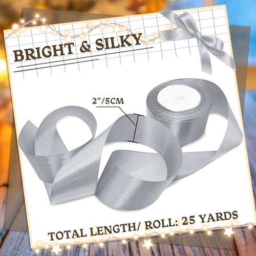 Luomorgo 2 Inch Satin Ribbon, 25 Yards, Silver - color: Silver, size: 2 inch x 25 yards