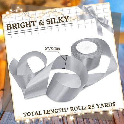 Luomorgo 2 Inch Satin Ribbon, 25 Yards, Silver - color: Silver, size: 2 inch x 25 yards