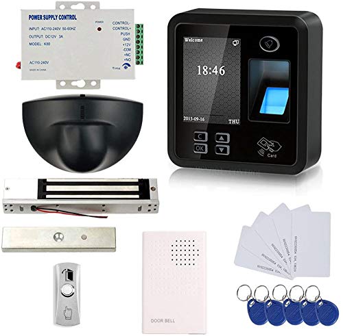 Biometric Fingerprint Security Access Control Systems with 600lbs Magnetic Lock,Exit Motion Sensor,Metal Exit Button with Base,110V-240V Power Supply Unit,Wired Doorbell,RFID Cards & RFID Key Fobs - size: Fingerprint 600LBS Mag Lock