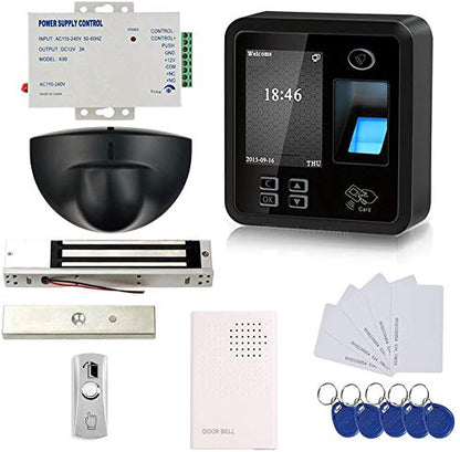 Biometric Fingerprint Security Access Control Systems with 600lbs Magnetic Lock,Exit Motion Sensor,Metal Exit Button with Base,110V-240V Power Supply Unit,Wired Doorbell,RFID Cards & RFID Key Fobs - size: Fingerprint 600LBS Mag Lock