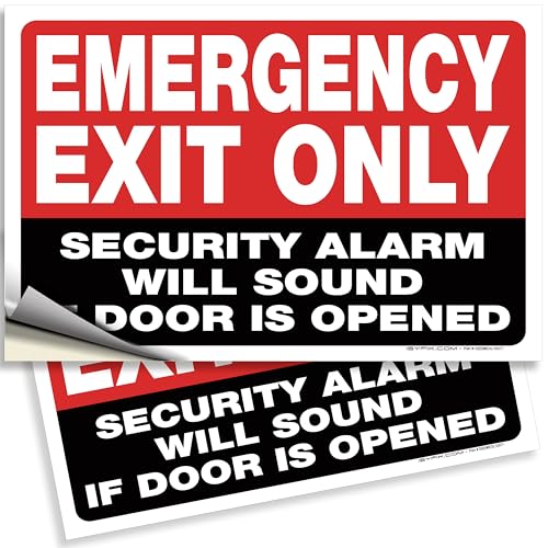 iSYFIX Emergency Exit Only Stickers, Design 1, 10x7 in, 2 Pack, Red & Black - color: RED & BLACK, size: Large