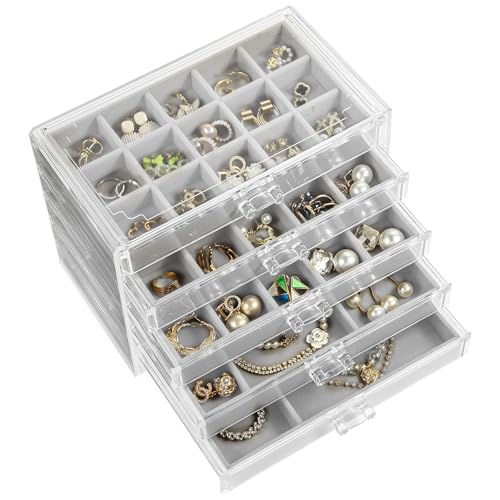 GUOER Earring Organizer, Acrylic Jewelry Box with 5 Drawers for Women, Grey - color: Gray