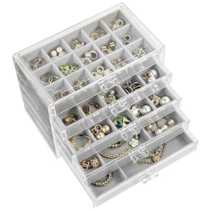 GUOER Earring Organizer, Acrylic Jewelry Box with 5 Drawers for Women, Grey - color: Gray