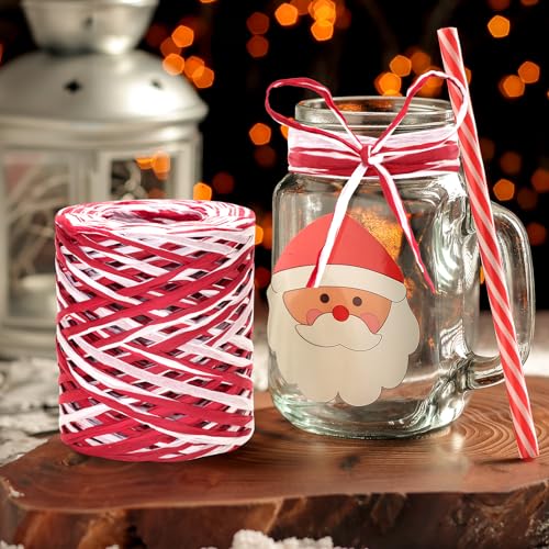 G2PLUS 525Ft Christmas Raffia Ribbon, 2 Color Packing Paper String - color: Red White, size: 525 Ft