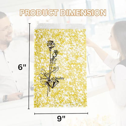 Novel Box 100 Pack Gold Rose Print Flat Merchandise Bags 6x9 in - color: Gold Rose Print, size: 6" x 9" Inches