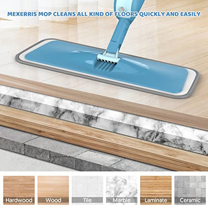 Spray Wet Mops for Floor Cleaning: Hardwood Floor Mop Refillable 2 Bottles - color: Blue