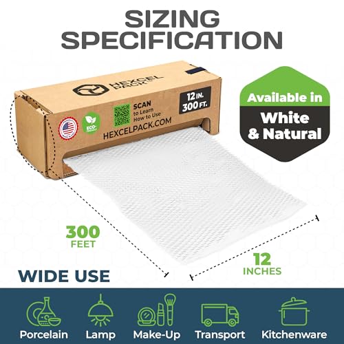 HexcelPack HexcelWrap Mini Honeycomb Packing Paper - White, 12" x 300' - color: White HoneyComb, size: 12" x 300 Feet - Roll with Dispenser Box