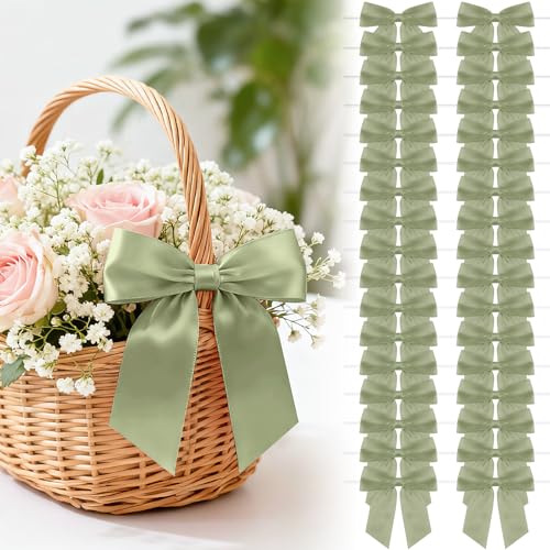 4.5" Sage Green Satin Ribbon Bows (30 Packs) - color: Sage Green, size: 4.5 Inch - 30pcs