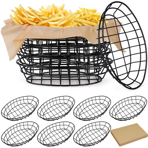 Hushee 12 Pcs Wire Fast Food Baskets Bulk, Bread Chip Basket, Black Oval - color: Black, style: Kraft Paper Color