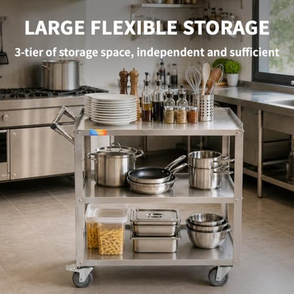 Treshin 3 Tier Stainless Steel Utility Cart, 16.73" W x 27.76" L x 31.61" H - color: 3 Tier Utility Cart, size: 16.73" W x 27.76" L x 31.61" H