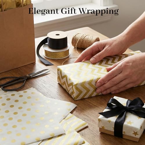 Koogel White and Gold Tissue Paper 100 Sheets, 20 X 14 inch for Gift Bags - color: White Gold