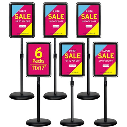 6Pack 11x17 Sign Holder Stand, Adjustable Floor Standing Sign Holder - color: Black, size: 11"x17"-6Pack