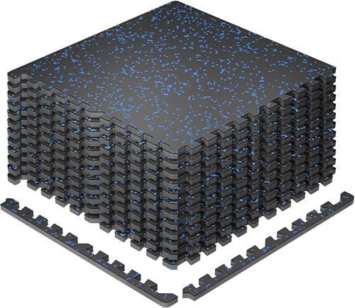 SUPERJARE 0.79'' Extra-Thick 12 Pcs 48 Sq Ft Exercise Equipment Mats - color: Black/Blue, size: 12 Tiles (48 Sq Ft)