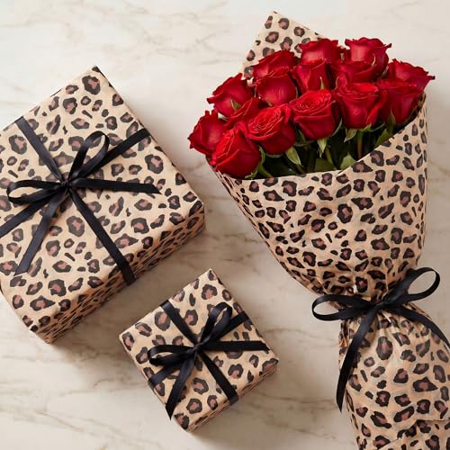 UNIQOOO 60 Sheets Leopard Tissue Paper, Cheetah Print Tissue Paper Gift Wrapping Papers for Birthday Jungle Safari Party Favor Gift Packing Crafts, 20x 14 Inch - color: Brown Leopard(60 pack)