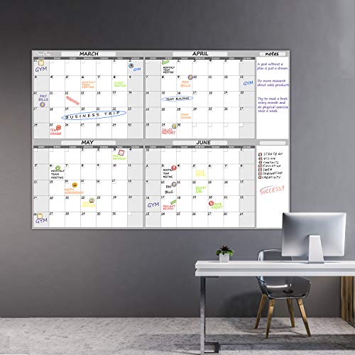 Large Dry Erase Wall Calendar - 36" x 52" Undated 4-Month Calendar for Home, Office, School - Reusable Jumbo Laminated Task Organizer
