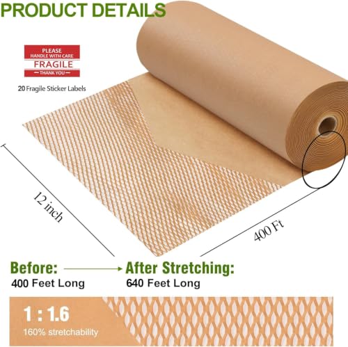 Honeycomb Packing Paper for Moving, Protective Wrapping Paper 12" x 400ft - color: Brown, size: 12 Inch x 400Feet
