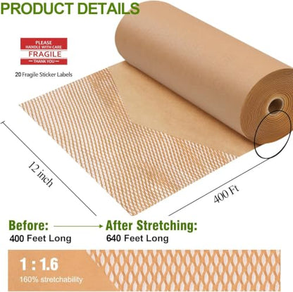 Honeycomb Packing Paper for Moving, Protective Wrapping Paper 12" x 400ft - color: Brown, size: 12 Inch x 400Feet