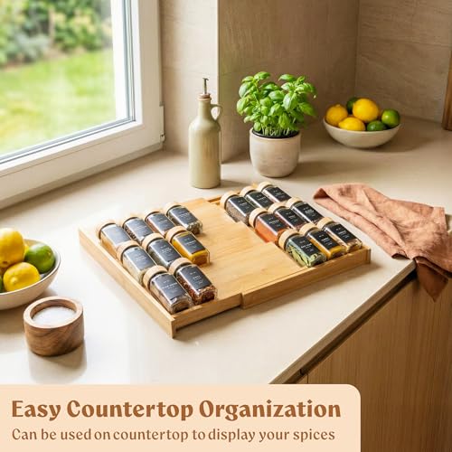 EDELHAUS Bamboo Spice Drawer Organizer, Expandable 4 Tier Spice Rack - color: Bamboo Natural
