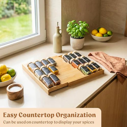 EDELHAUS Bamboo Spice Drawer Organizer, Expandable 4 Tier Spice Rack - color: Bamboo Natural