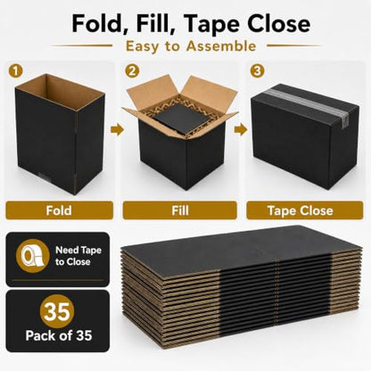 8x6x6 Black Shipping Boxes, Pack of 35 - size: 8"x6"x6"
