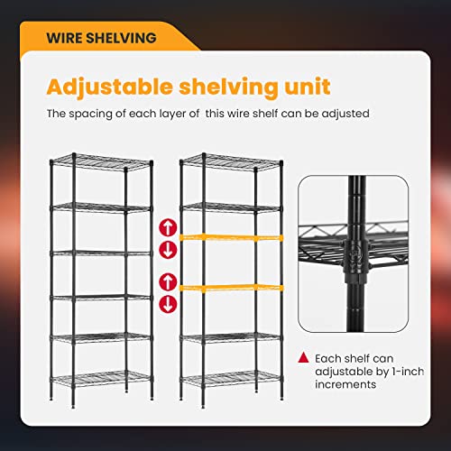 BestOffice | 6-Tier Wire Shelf | 13" x 23" x 59 | Black - color: Black, size: 13"D x 23"W x 59"H