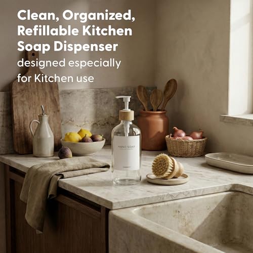 Maisonovo Dish Soap Dispenser - Clear Soap Dispenser White Bamboo Pumps - color: Clear White