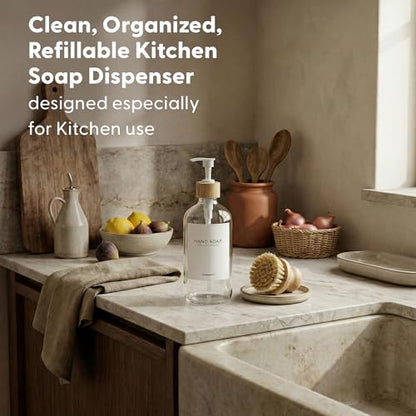 Maisonovo Dish Soap Dispenser - Clear Soap Dispenser White Bamboo Pumps - color: Clear White