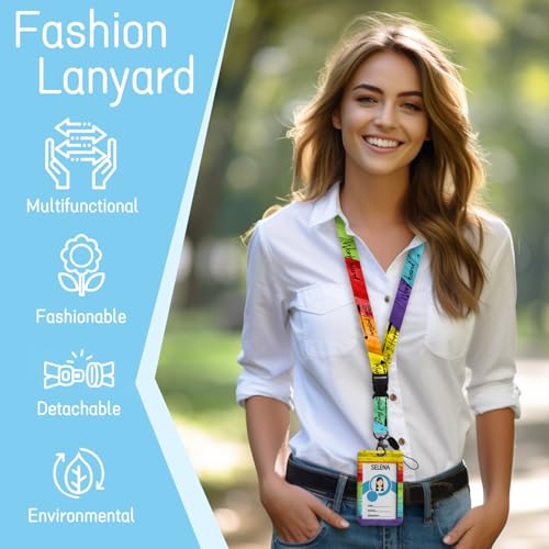 Piefly Lanyard for Id Badges, Teacher Card Holder Retractable Reel Positive - color: Stay Positive-2